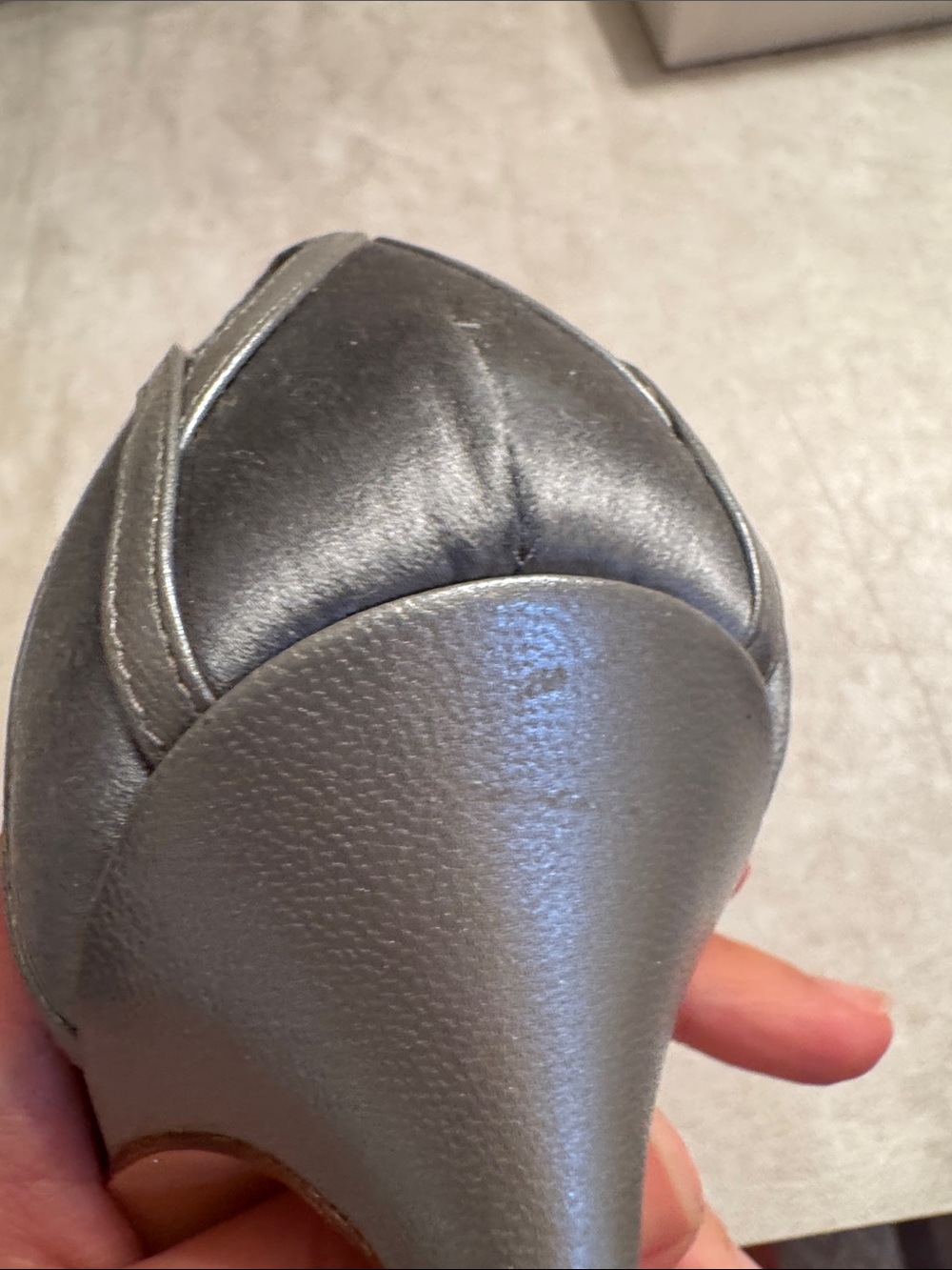 Manolo Blahnik Silver-Gray Satin Pointed Toe Ankle-Strap Heels - Picture 7 of 9